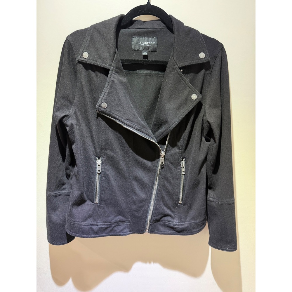 Liverpool Los Angeles Black Moto Jacket Asymmetrical Zip Stretch Size M